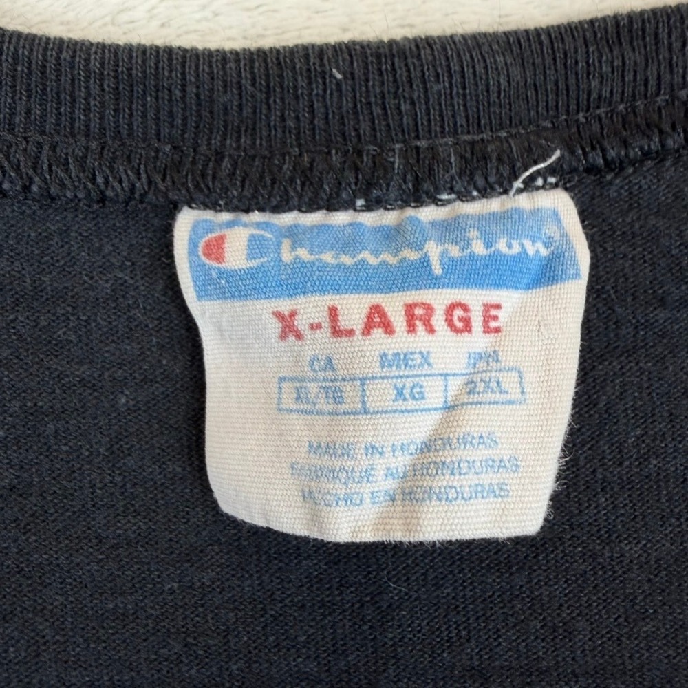 VINTAGE Champion Mens XL Big Logo‎ Embroidered T-Shirt Faded Black Short Sleeve - Picture 9 of 12